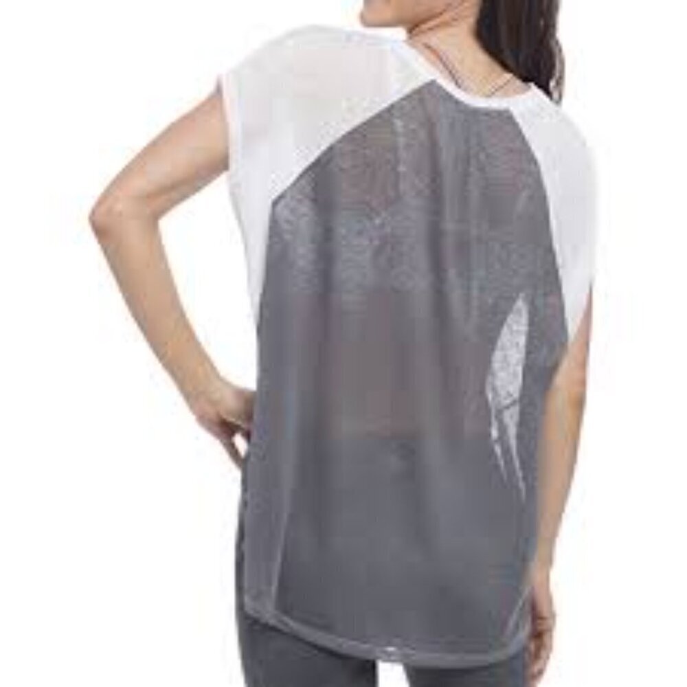 Soybu Sheer White and Gray V-Neck Over sized Tee